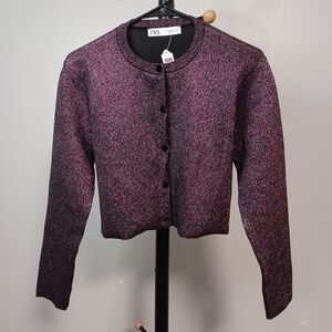 Zara Long Sleeve Purple Crop Cardigan Sweater